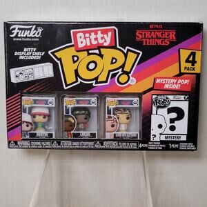 4 Pack Bitty Pop! Stranger Things: Dustin, Lucas, 11 w/ Electrodes + Mystery Pop